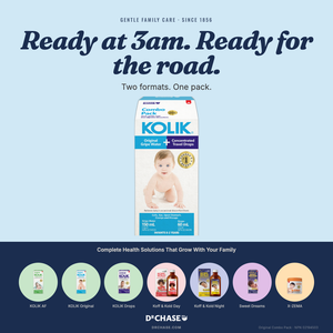 KOLIK baby formula packaging with text on a blue and navy background