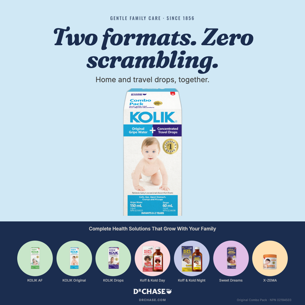 KOLIK baby product packaging with text on a blue and navy background
