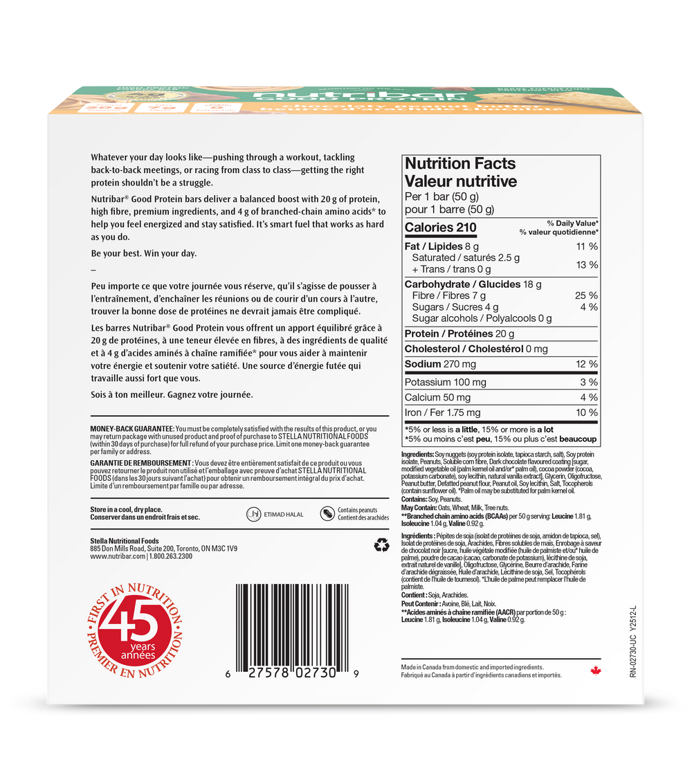Nutribar Chocolaty Peanut Butter - Good Protein High Energy Bar - 12 Pack