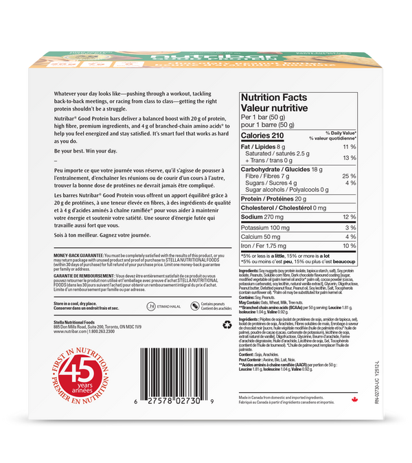 Nutribar Chocolaty Peanut Butter - Good Protein High Energy Bar - 12 Pack