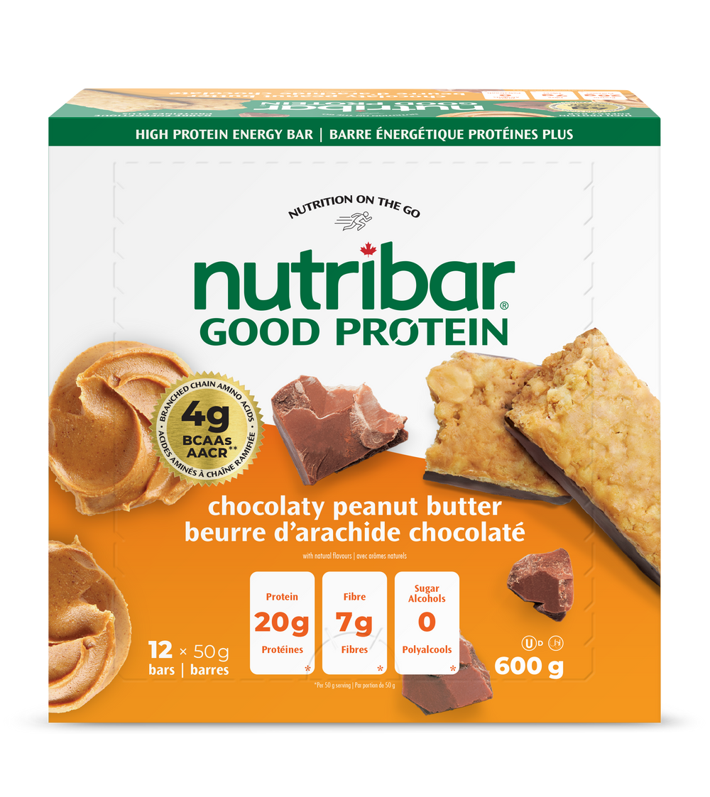 Nutribar Chocolaty Peanut Butter - Good Protein High Energy Bar - 12 Pack