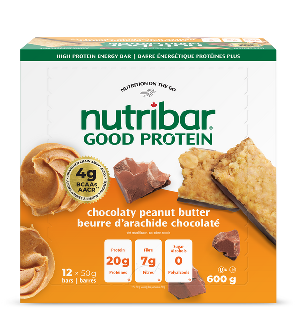 Nutribar Chocolaty Peanut Butter - Good Protein High Energy Bar - 12 Pack