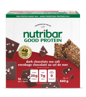 Nutribar Dark Chocolaty Sea Salt - Good Protein High Energy Bar - 12 Pack