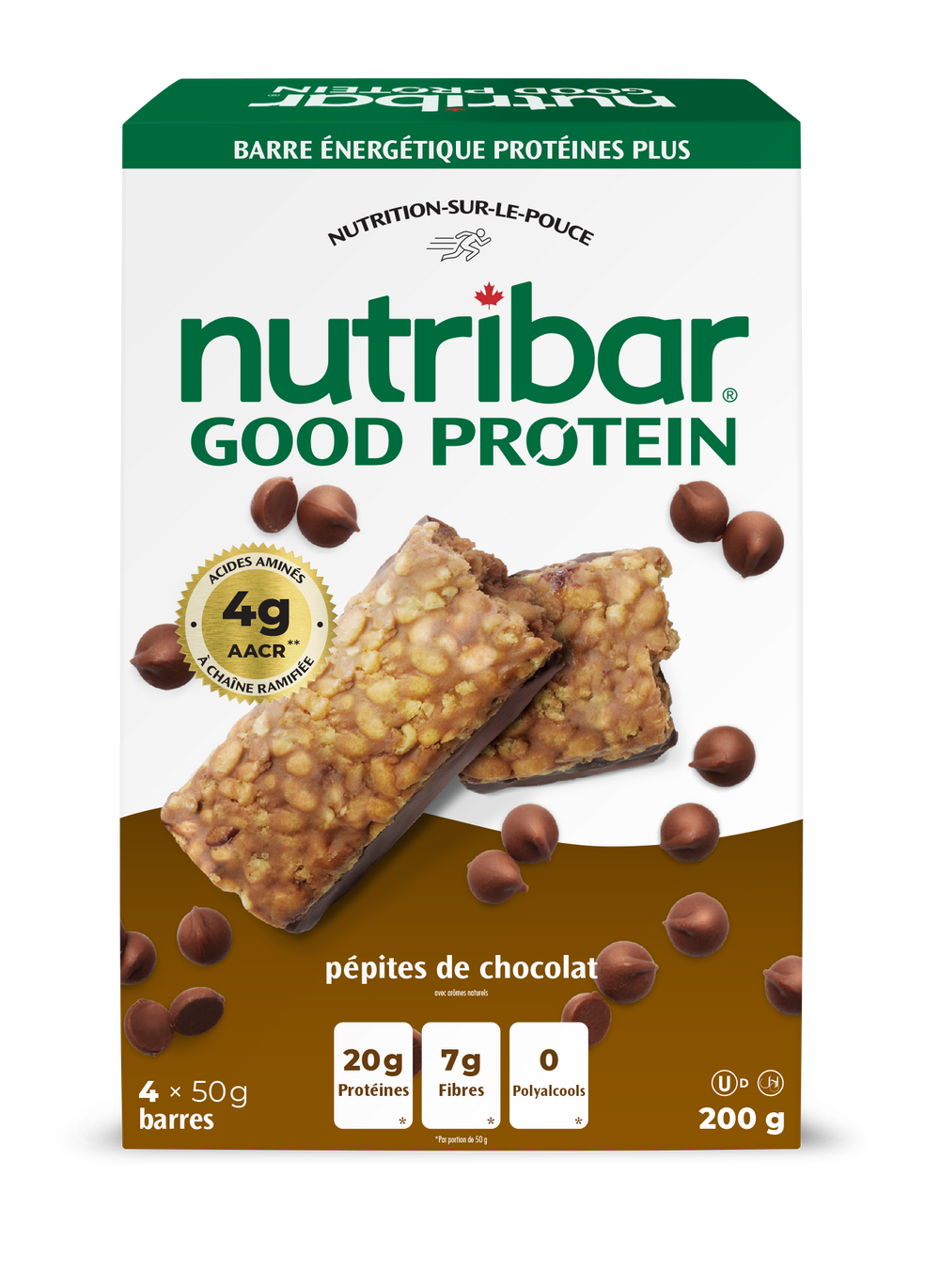 Nutribar Chocolate Chip - Good Protein High Energy Bar - 4 Pack