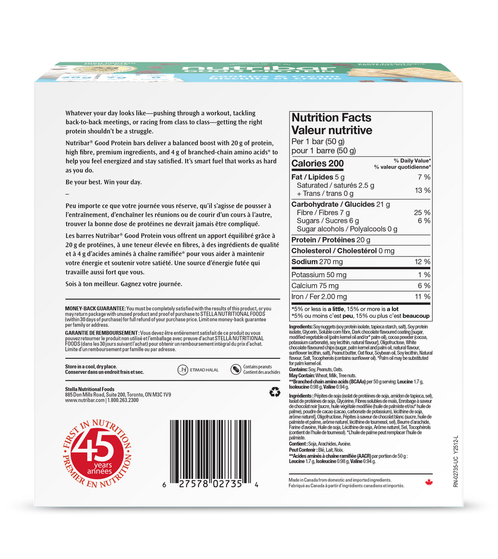Nutribar Cookies & Cream - Good Protein High Energy Bar - 12 Pack