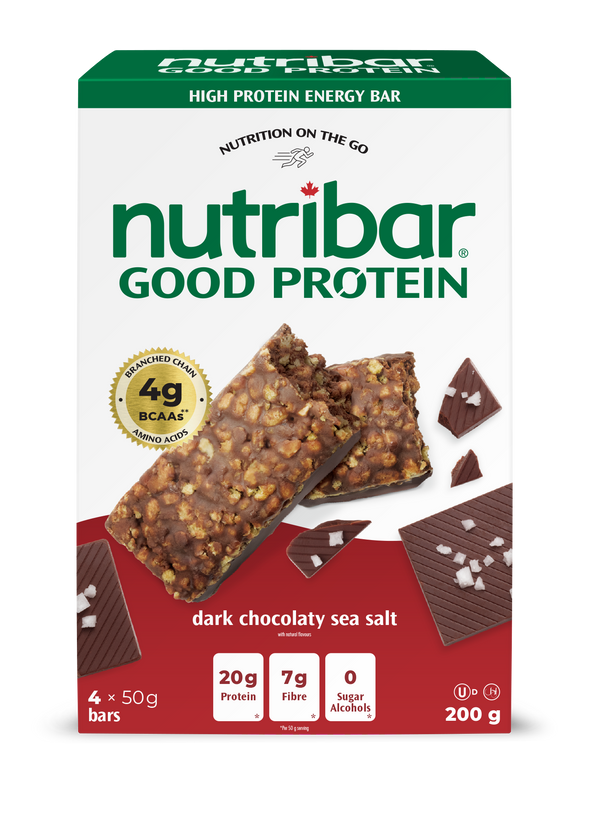 Nutribar Dark Chocolaty Sea Salt - Good Protein High Energy Bar - 4 Pack