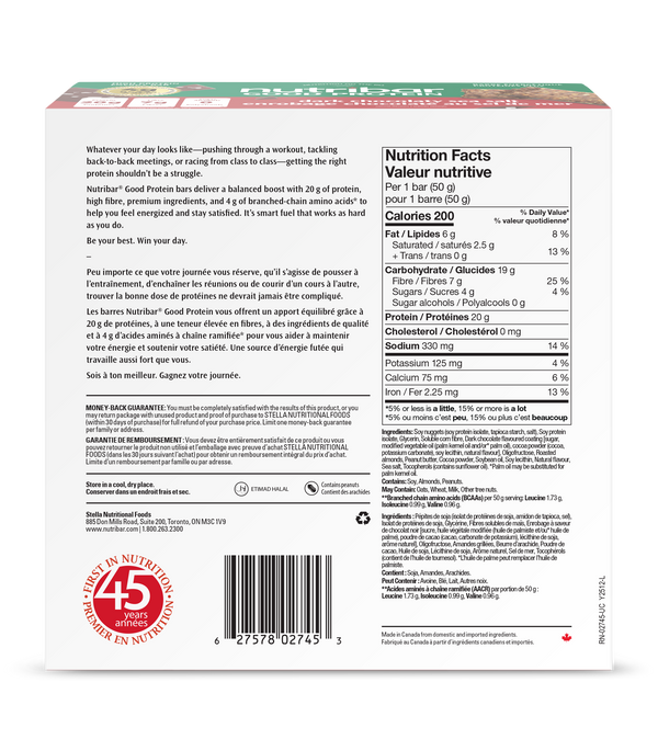 Nutribar Dark Chocolaty Sea Salt - Good Protein High Energy Bar - 12 Pack
