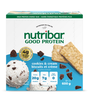 Nutribar Cookies & Cream - Good Protein High Energy Bar - 12 Pack