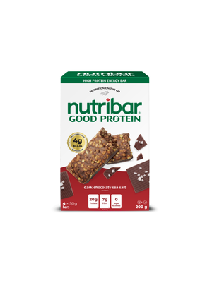 Nutribar Dark Chocolaty Sea Salt - Good Protein High Energy Bar - 4 Pack