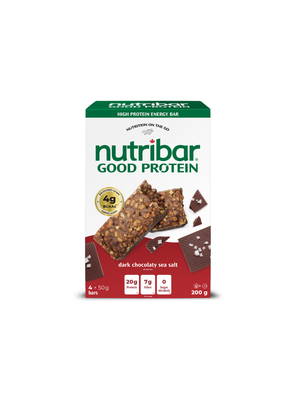 Nutribar Dark Chocolaty Sea Salt - Good Protein High Energy Bar - 4 Pack