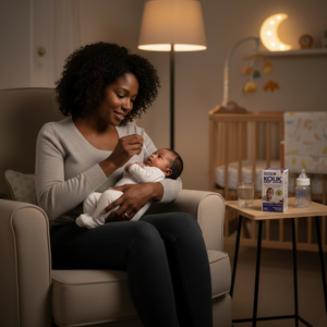 Kolik Drops packaging with a baby illustration on a light purple background